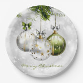 Monogrammed Green Silver Gold-kerstversieringen Papieren Bordje (Voorkant)