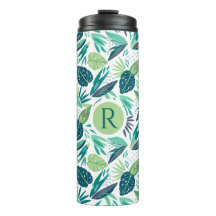 Monogrammed Green Tropical Leafs Pattern