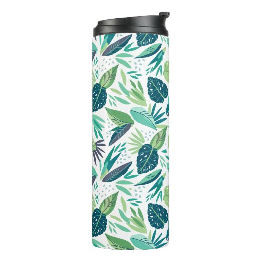 Monogrammed Green Tropical Leafs Pattern Thermosbeker (Gedraaid links)
