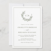Monogrammed Green Wedding Invitations Kaart (Voorkant)