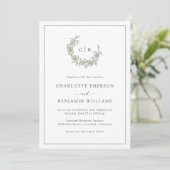 Monogrammed Green Wedding Invitations Kaart (Staand voorkant)