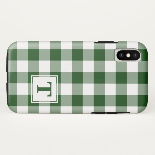Monogrammed Green White Buffalo Check Pattern Case-Mate iPhone Case (Achterkant (horizontaal))