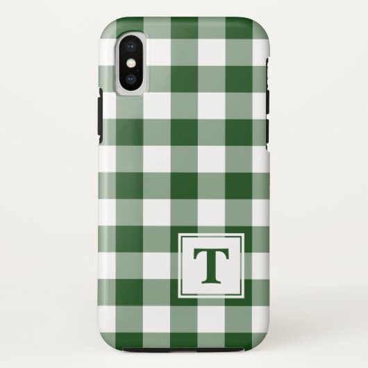Monogrammed Green White Buffalo Check Pattern Case-Mate iPhone Case (Achterkant)