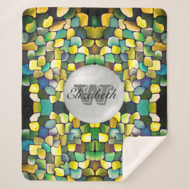 Monogrammed Greenery Geometric Vivid Pattern Sherpa Deken