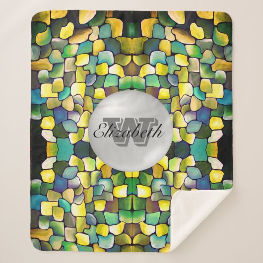 Monogrammed Greenery Geometric Vivid Pattern Sherpa Deken (Voorkant)