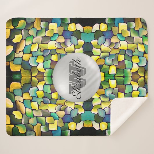 Monogrammed Greenery Geometric Vivid Pattern Sherpa Deken (Voorkant (horizontaal))