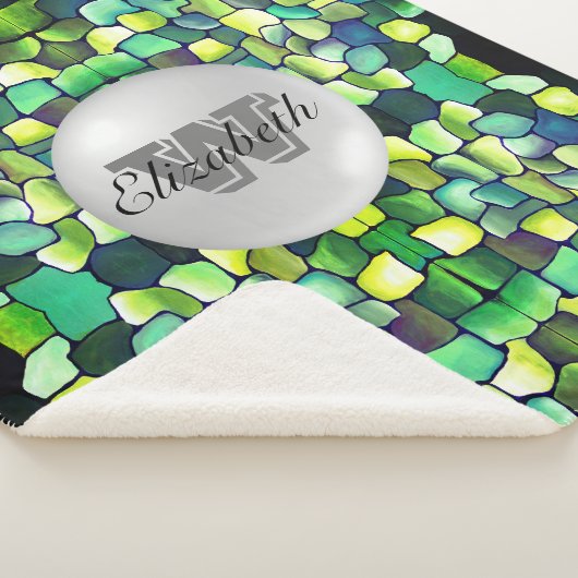 Monogrammed Greenery Geometric Vivid Pattern Sherpa Deken (3/4)