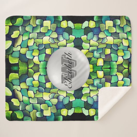 Monogrammed Greenery Geometric Vivid Pattern Sherpa Deken (Voorkant (horizontaal))