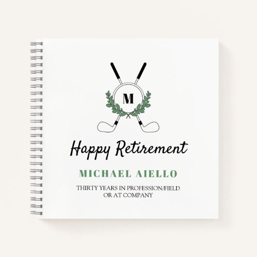 Monogrammed Greenery Golf Thlege Retirement Party Notitieboek (Voorkant)