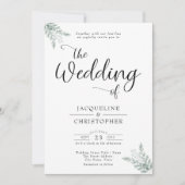 Monogrammed Greenery Wedding Invitation Kaart (Voorkant)