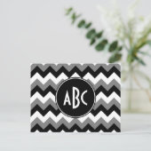 Monogrammed Grey Black and White Zigzag Briefkaart (Staand voorkant)