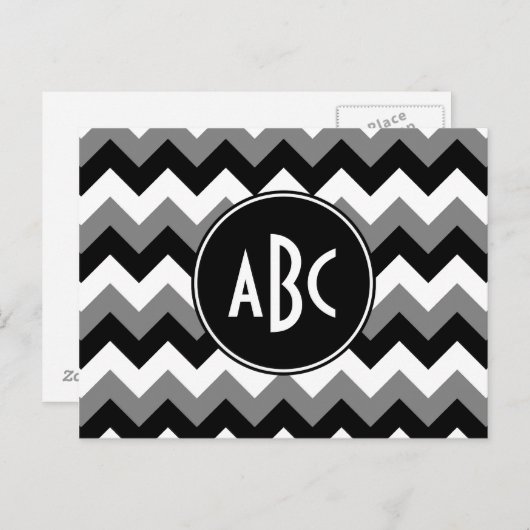 Monogrammed Grey Black and White Zigzag Briefkaart (Voorkant / Achterkant)