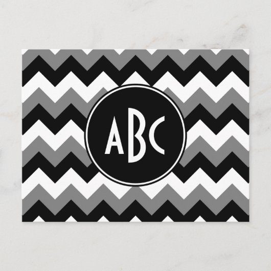 Monogrammed Grey Black and White Zigzag Briefkaart (Voorkant)