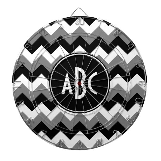 Monogrammed Grey Black and White Zigzag Dartbord (Voorkant)