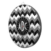 Monogrammed Grey Black and White Zigzag Dartbord (Voorkant Rechts)