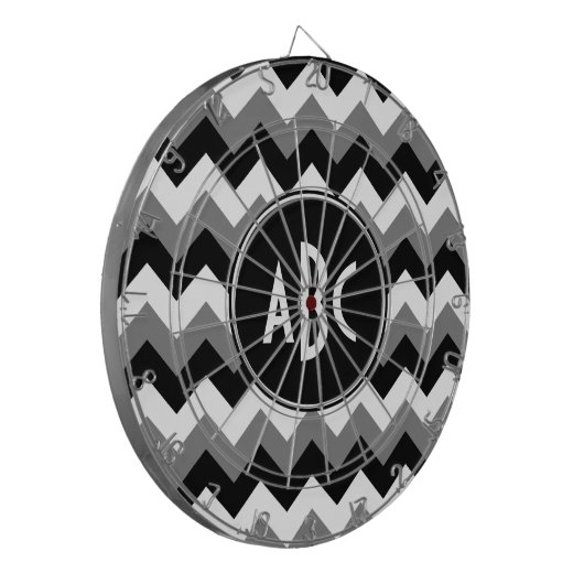 Monogrammed Grey Black and White Zigzag Dartbord (Voorkant Links)