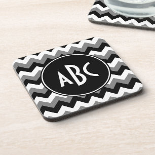 Monogrammed Grey Black and White Zigzag Drankjes Onderzetter