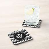 Monogrammed Grey Black and White Zigzag Drankjes Onderzetter (Rechterzijde)