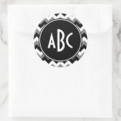 Monogrammed Grey Black and White Zigzag Ronde Sticker (Tas)