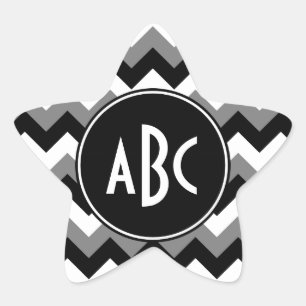 Monogrammed Grey Black and White Zigzag Ster Sticker