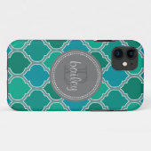 Monogrammed Grey Blauwgroen Modern Lattice Pattern Case-Mate iPhone Case (Achterkant (horizontaal))
