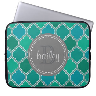Monogrammed Grey Blauwgroen Modern Lattice Pattern Laptop Sleeve