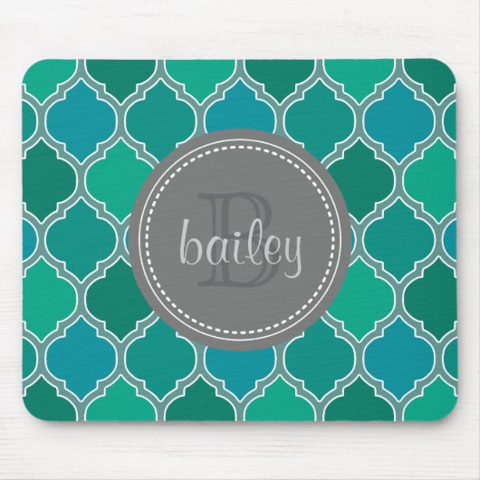 Monogrammed Grey Blauwgroen Modern Lattice Pattern Muismat (Voorkant)