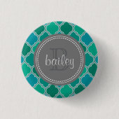 Monogrammed Grey Blauwgroen Modern Lattice Pattern Ronde Button 3,2 Cm (Voorkant)
