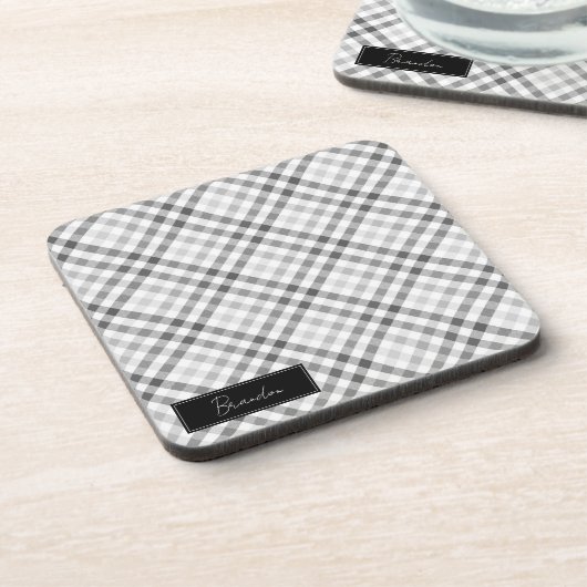 Monogrammed Grey Tartan Bier Onderzetter (Linkerzijde)