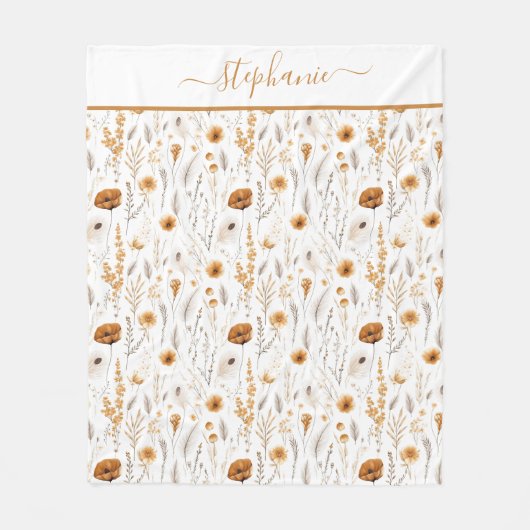 Monogrammed Grijs Beige Bruin Wit Boho Floral Fleece Deken (Voorkant)