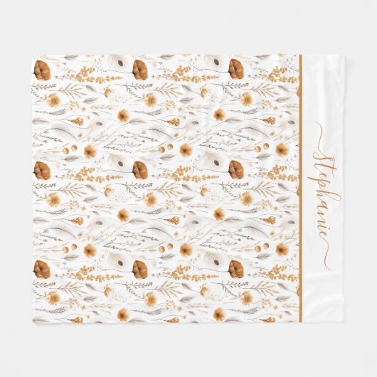 Monogrammed Grijs Beige Bruin Wit Boho Floral Fleece Deken (Voorkant (Horizontaal))