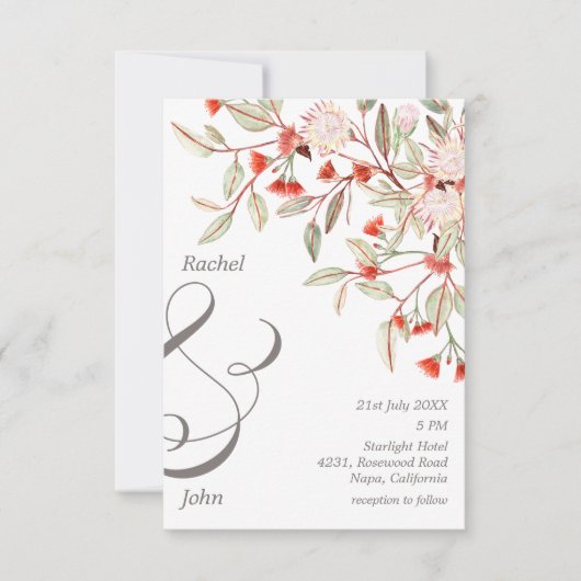 Monogrammed Grijs & Blush Australische Bloemen Bru Kaart (Voorkant)