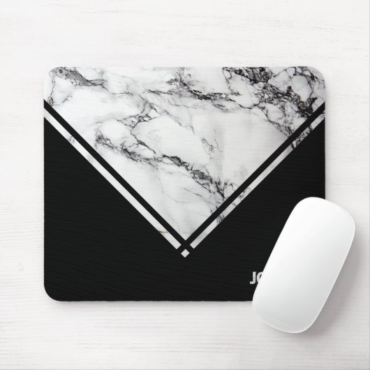 Monogrammed Grijs & Wit Marmeren Steen Muismat (Met muis)