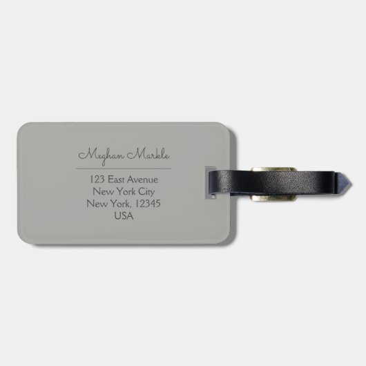 Monogrammed grijze elegant script bagagelabel (Achterkant horizontaal)