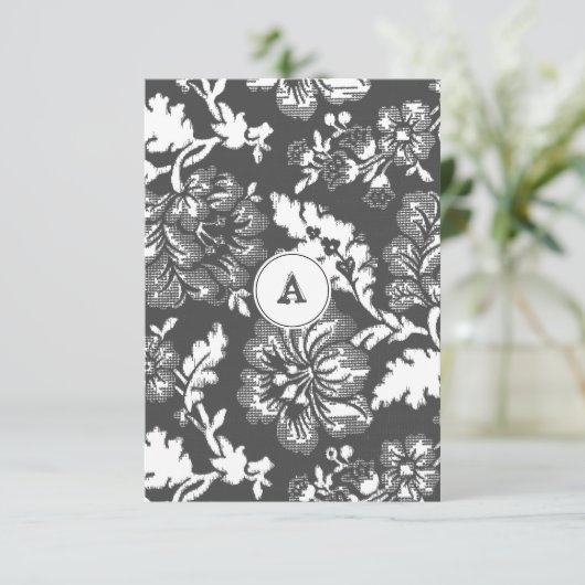 Monogrammed Grijze Floral | Dank u wel Bedankkaart (Staand voorkant)