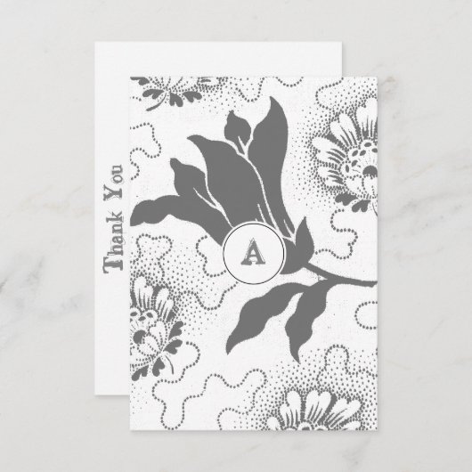 Monogrammed  Grijze Floral | Dank u wel Bedankkaart (Voorkant / Achterkant)