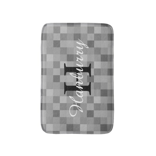 Monogrammed grijze mozaïektegelpatroon badmat (Voorkant Verticaal)