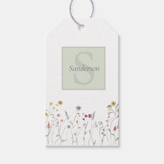 Monogrammed grillige Waterverf Wildflower Cadeaulabel (Voorkant)