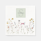 Monogrammed grillige Waterverf Wildflower Shower Servet (Voorkant)