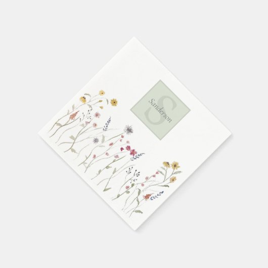 Monogrammed grillige Waterverf Wildflower Shower Servet (Hoek)