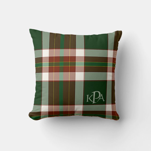 Monogrammed Groen, Rood & Cream Vakantie Plaid Kussen (Voorkant)