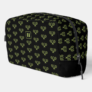 Monogrammed groen tennisracketpatroon toilettasje