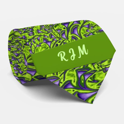 Monogrammed groene en Paarse Paisley Stropdas (Opgerold)