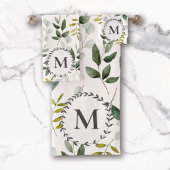 Monogrammed groene eucalyptus tropische bladeren bad handdoek