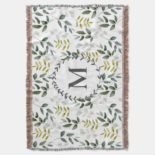 Monogrammed groene eucalyptus tropische bladeren deken (Voorkant Verticaal)