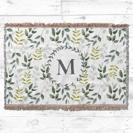Monogrammed groene eucalyptus tropische bladeren deken
