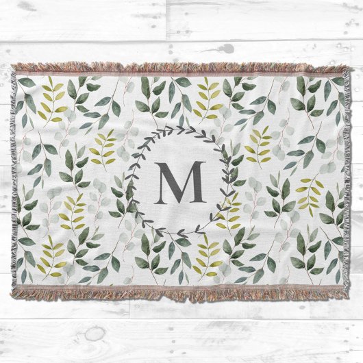 Monogrammed groene eucalyptus tropische bladeren deken