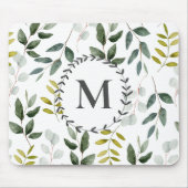Monogrammed groene eucalyptus tropische bladeren muismat (Voorkant)