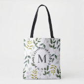 Monogrammed groene eucalyptus tropische bladeren tote bag (Voorkant)