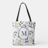 Monogrammed groene eucalyptus tropische bladeren tote bag (Achterkant)